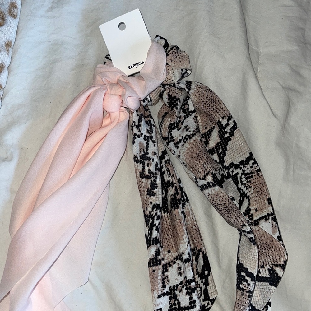 Pink & Snake Skin Scarf Hair Ties